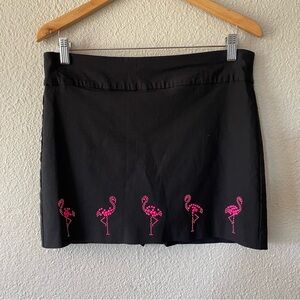 Attyre Skort Womens 10 Petite Black with Pink Beaded Flamingo Tennis Golf Resort